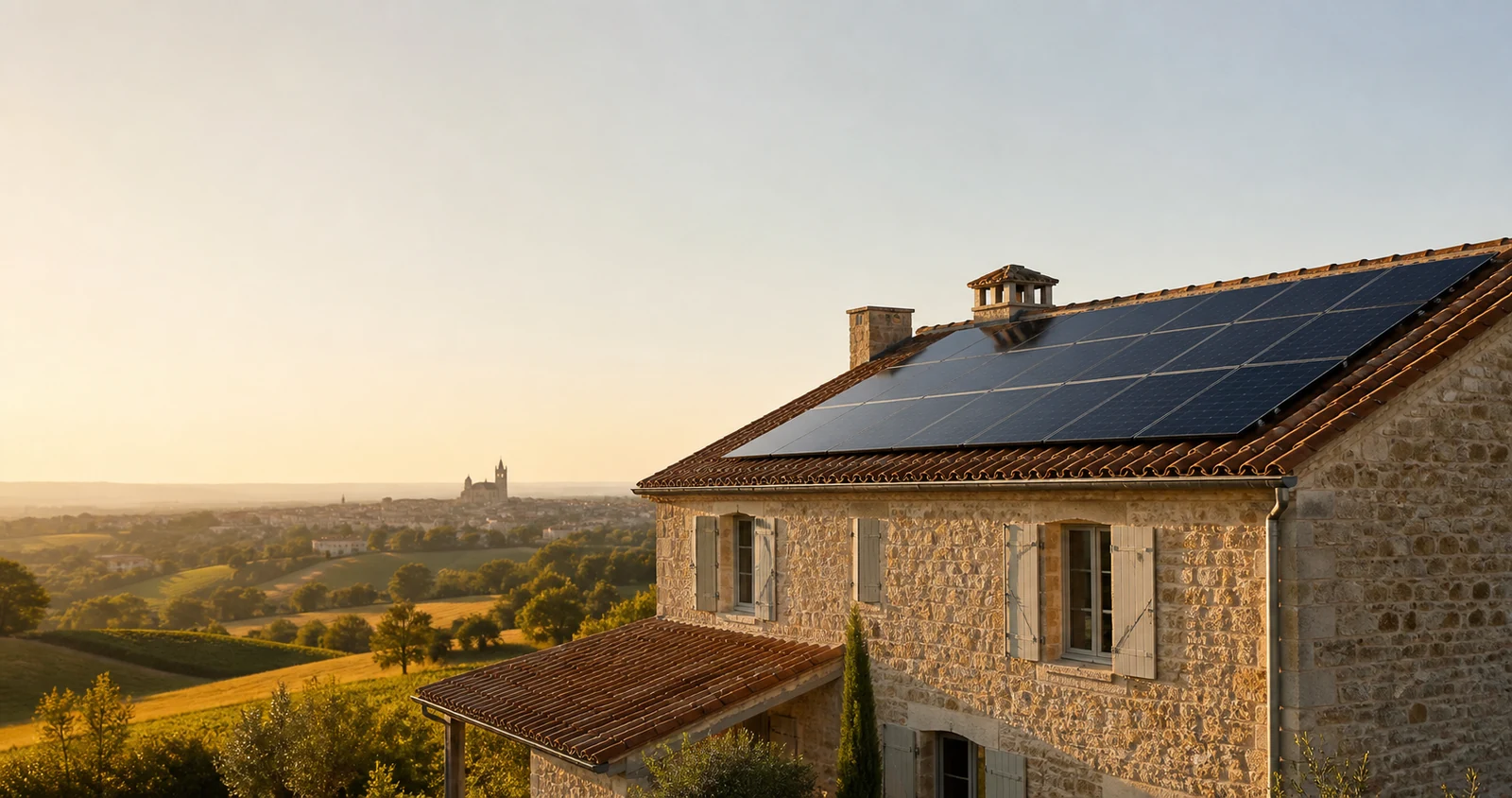 Maison gersoise équipée de panneaux photovoltaïques face à Auch