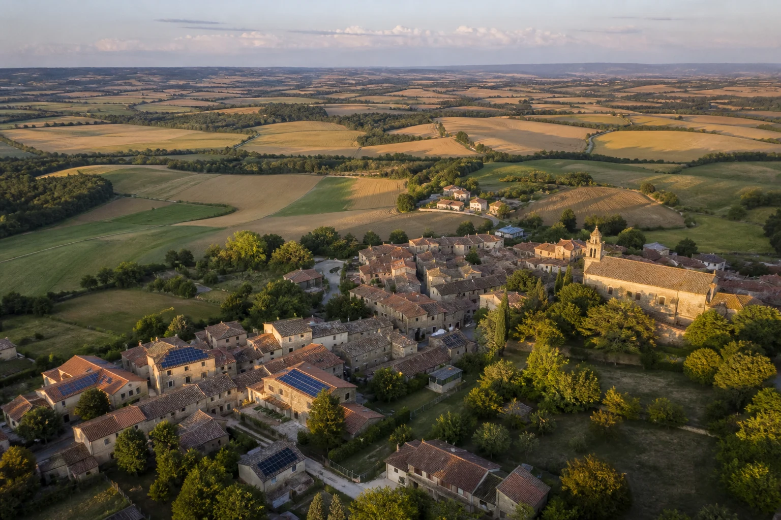Village et paysages agricoles du Gers vus du ciel